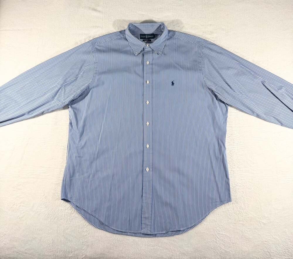 Ralph Lauren Classic Fit Blue/White Striped Button Down Shirt Size 17.5 34/35